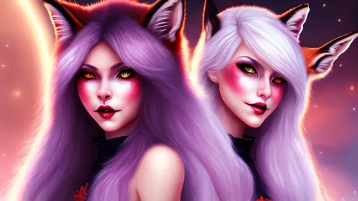 Prompt: Fox girl, woman, girl, fox, lady, fox woman, fox lady, female, female fox, fox female, long white hair, blood red eyes, midnight sky, {{{Hyper detailed}}}, {{{Photorealistic}}}, {{{Hyper realistic}}}