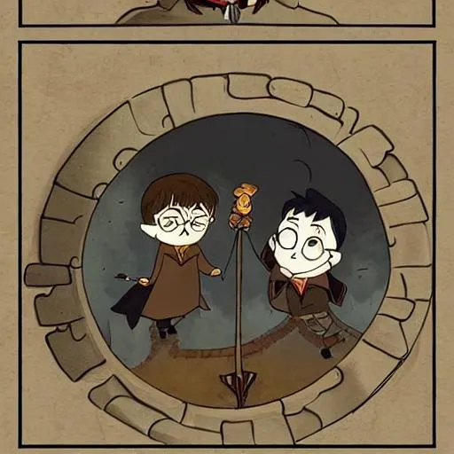 Prompt: harry potter in over the garden wall style