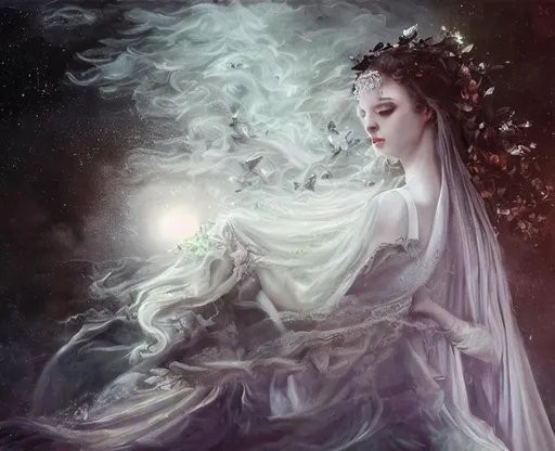 Prompt: oil painting detailed expressive ethereal portrait Fearless goddess wandering the night, Shrouded safe in soft moonlight, Maiden goddess of heavens, Silver and white
Flawless moonlight, cinematic atmosphere, fantastic fantasy, award-winning cgi 