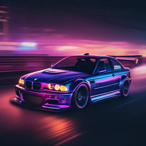 Prompt: 2001 BMW M3 E46 GTR, synthwave, aesthetic cyberpunk, miami, highway, dusk, neon lights, coastal highway, dusk, neon lights, coastal highway, sunset, drift, nurburgring, water on the road, blade runner, 64k, watercolor, macro sharp focus, 8, hyper realistic, cinematic, highly detailed, photoraelistic, clean, metallic, 3d