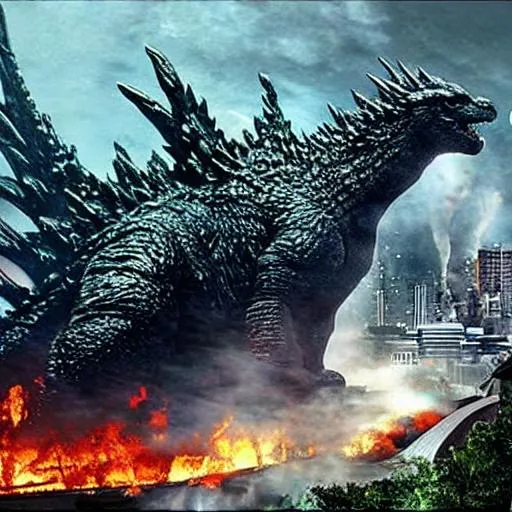 (godzilla:1.2) , monster, destroyed city, fire, ruin... | OpenArt