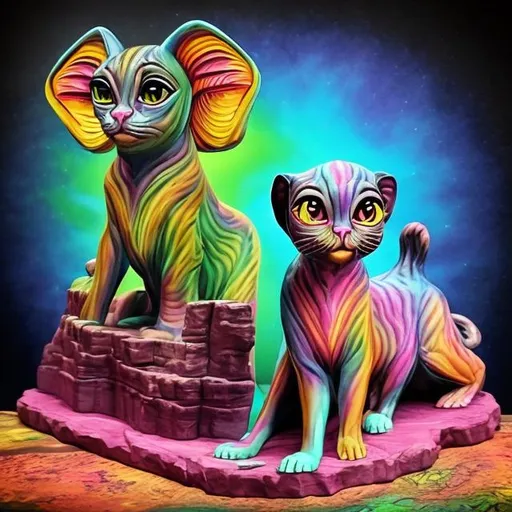 Prompt: Lisa frank style of sphinx cat diorama 