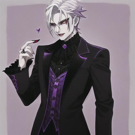 A male gothic vampire wearing black and purple, he h... | OpenArt