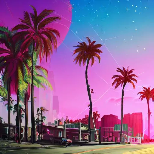 Prompt: City of LA in pink anesthetics detailed with palm trees trending on artstation detailed beautiful 