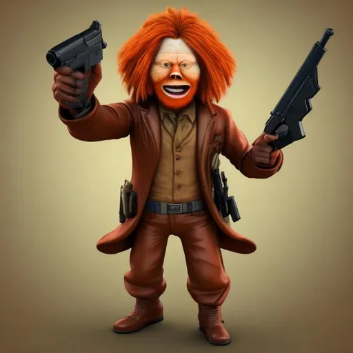 Prompt: crazy ginger person holding a gun 