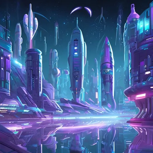 Prompt: nite city space port
