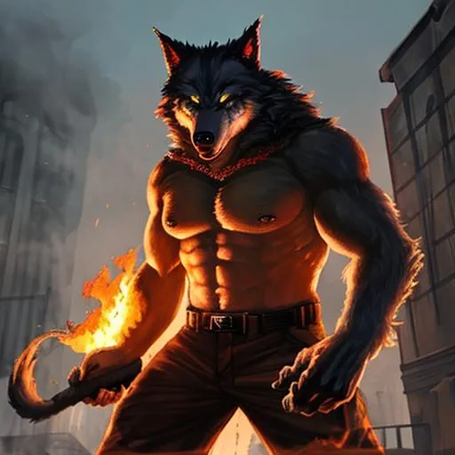 Prompt: werewolf working as a firefighter

