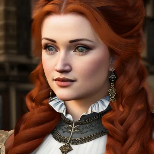 Prompt: hyper realistic of a 15th century scottish woman with cute face and ginger hair.