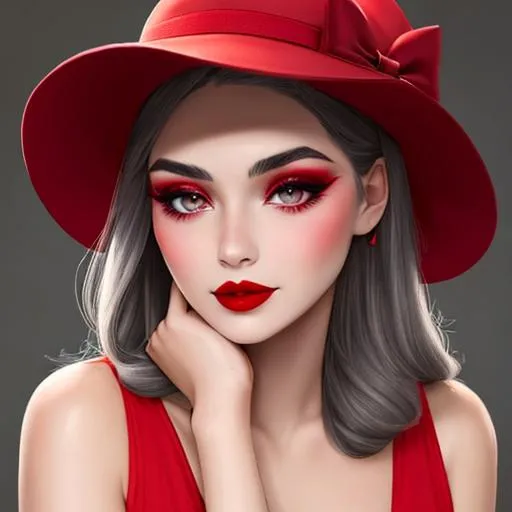 a pretty girl wearing a red hat, wearing beautiful m