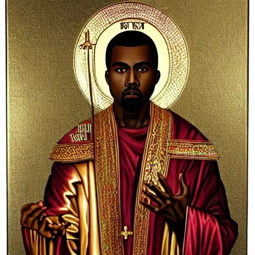 Prompt: kanye west as an orthodox saint icon made of gold