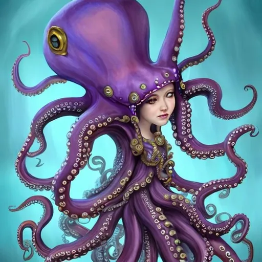 Prompt: fantasy octopus princess in a gown