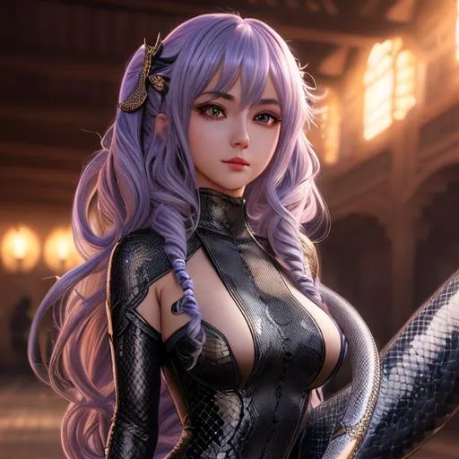 Prompt: lamia anime girl, snake hair, highly detailed face, highly detailed eyes, full body, whole body visible, full character visible, soft lighting, high definition, ultra realistic, 2D, 8K, digital art