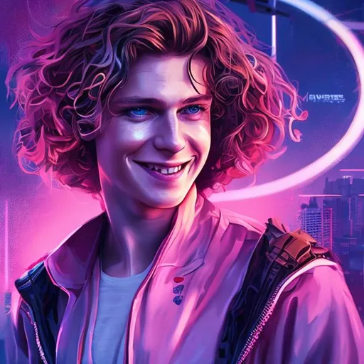 Prompt: young early-twenties hot irish man male, long curly blond hair, happy, intense, smile, full lips, casual jumpsuit, futuristic, portrait, realistic details, photorealistic, 8k render, cinematic lighting, ultra detailed