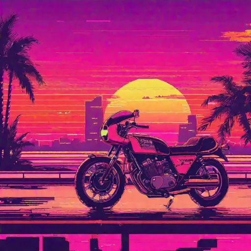 Prompt: Yamaha xs500 1978, synthwave, outrun, sunset