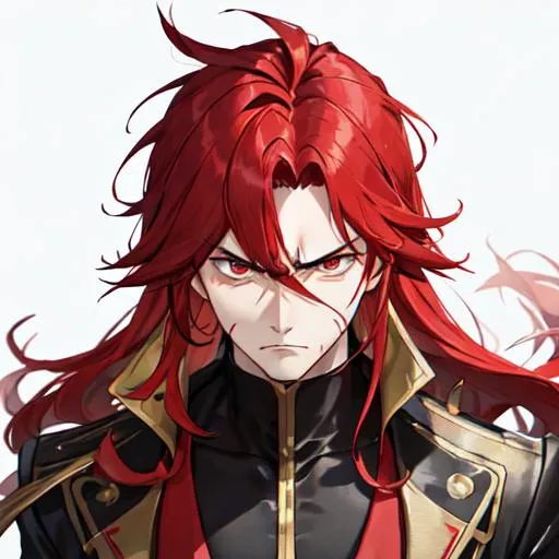 Prompt: Zerif 1male (Red side-swept hair covering his right eye) angry