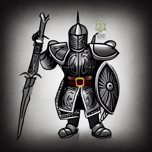 Prompt: mini cartoon knight with black armor, all armor and weapons are elaborate and shiny. no background.
