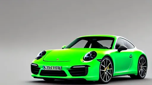 Prompt: product shot of the newest porsche 911, with bold vibrant colors, 3d blender render, modular contrsuctivism, green background, physically based rendering, centered