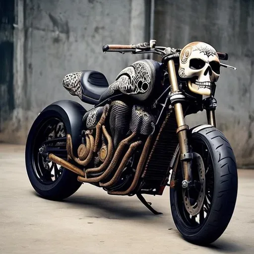 Prompt:  motorcycle with skull paint job