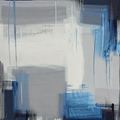 Prompt: attenuated tones using blue, grey and white, minimalist, sparse with just one black brush stroke
