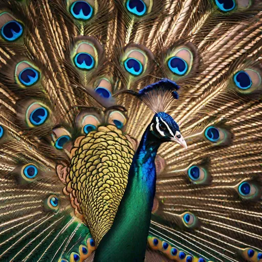 Prompt: close up of a beautiful peacock