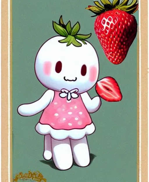 Prompt: Cinnamoroll holding a strawberry 