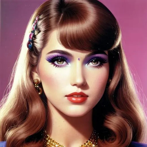Prompt: a pretty girl , disco era, circa 1978, 70s stylish hair and makeup, facial closeup
