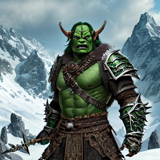 Orc from Skyrim, noble warrior wearing glass green a... | OpenArt