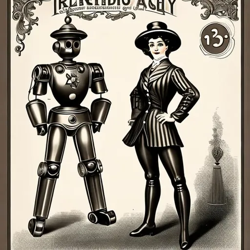 Prompt: 1890s pinup style, of a friendly-looking humanoid robot