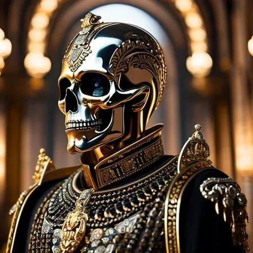 Prompt: Realistic photo of Emperor skeleton in full hd, ultra realistic, highly detailed, 8k. Soft lighting 