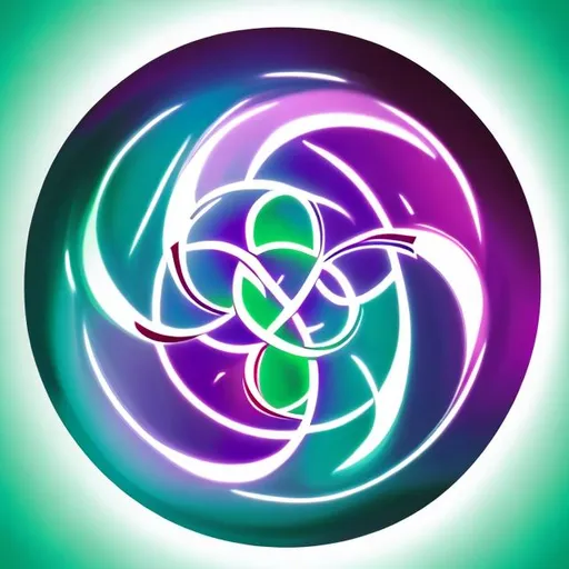 Prompt: logo circle inside triquetra flowing waves colours blue green purple within a black circle outside freestanding