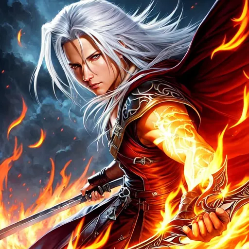 Prompt: Poster art, high-quality high-detail highly-detailed breathtaking hero ((by Aleksi Briclot and Stanley Artgerm Lau)) - ((Sephiroth looking  back through fire and giving the middle finger )), male, full figure of Sephiroth,highly detailed face, middle finger, flames, black cloak, UHD, 64k, full form, highly detailed full body, highly detailed black clothing. Fire all around, woth his back turned looking back, detailed skin, detailed face,full form, detailed forest wilderness setting, male, epic, 8k HD, ice, fire, luminescence , sharp focus, ultra realistic clarity. Hyper realistic, Detailed face, portrait, realistic, close to perfection, more black in the armour, full body, high quality cell shaded illustration, ((full body)), dynamic pose, perfect anatomy, centered, freedom, soul, white long hsir, approach to perfection, cell shading, 8k , cinematic dramatic atmosphere, watercolor painting, global illumination, detailed and intricate environment, artstation, concept art, fluid and sharp focus, volumetric lighting, cinematic lighting, 
