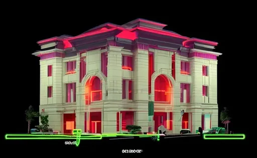 Prompt: change the building color into neon red style