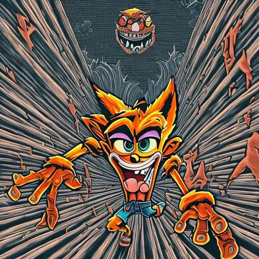 Prompt: Crash bandicoot in the style of junji ito 