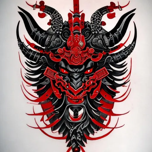 Prompt: Samurai démon oni red black accurate details fractal japan tatoos style 