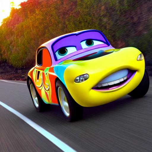 pixar animation, colorful car | OpenArt