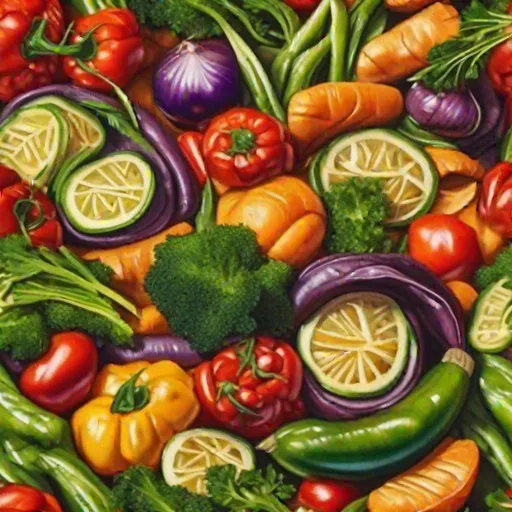 Prompt: Mediterranean vegetable stir-fry, photorealistic painting, highly detailed, 8K, vibrant colors
