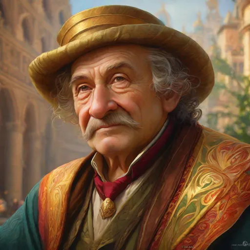 Prompt: Three-quarters portrait of aged halfling bureaucrat, pompous body, highly regarded, highly detailed, digital painting, art by Stanley Lau and Artgerm and magali villeneuve and Alphonse Mucha, artstation, octane render, cgsociety
