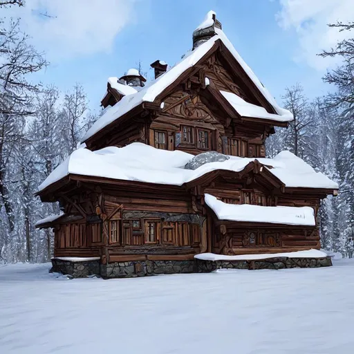 Prompt: beautiful ornated stuning russian cottage in the wood