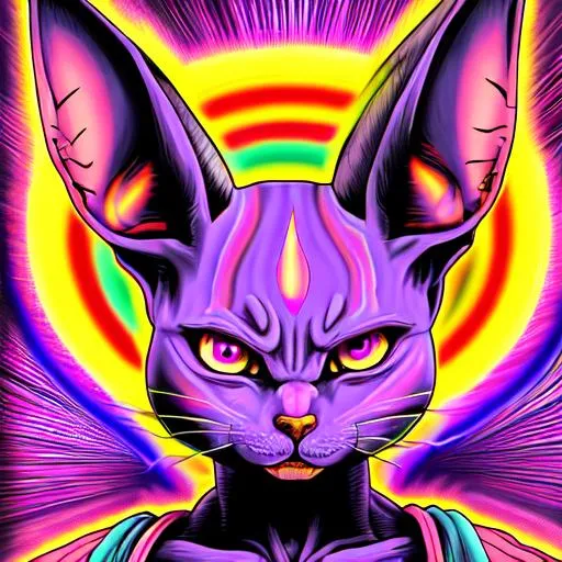 Prompt: beerus Psychedelic tripping eyes




