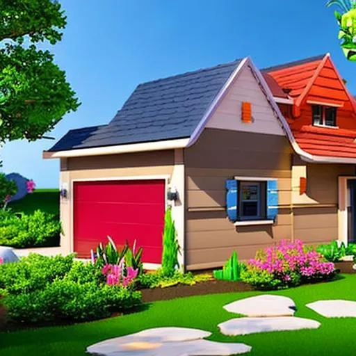 Prompt: Suburban Colorful House, Building, Game Design, 3d render, kids game, colourful, spring season, exterior design, exterior view, smooth design