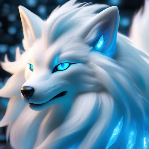 Prompt: super accurate angry (ice elemental Ninetales), Alolan Ninetales, realistic, photograph, (hyper real), furry, (hyper detailed), extremely beautiful, (on back), sprawled, paws in the air, glowing blue eyes, UHD, studio lighting, best quality, professional, photorealism, masterpiece, ray tracing, 8k eyes, 8k, highly detailed, highly detailed fur, hyper realistic thick fur, canine quadruped, (high quality fur), fluffy, fuzzy, full body shot, rear view, hyper detailed eyes, perfect composition, realistic fur, fox nose, highly detailed mouth, realism, ray tracing, soft lighting, studio lighting, masterpiece, trending, instagram, artstation, deviantart, best art, best photograph, unreal engine, high octane, cute, adorable smile, lying on back, flipped on back, lazy, peaceful, (highly detailed background), vivid, vibrant, intricate facial detail, incredibly sharp detailed eyes, incredibly realistic fur, concept art, anne stokes, yuino chiri, character reveal, extremely detailed fur, sapphire sky, complementary colors, golden ratio, rich shading, vivid colors, high saturation colors, nintendo, pokemon, silver light beams