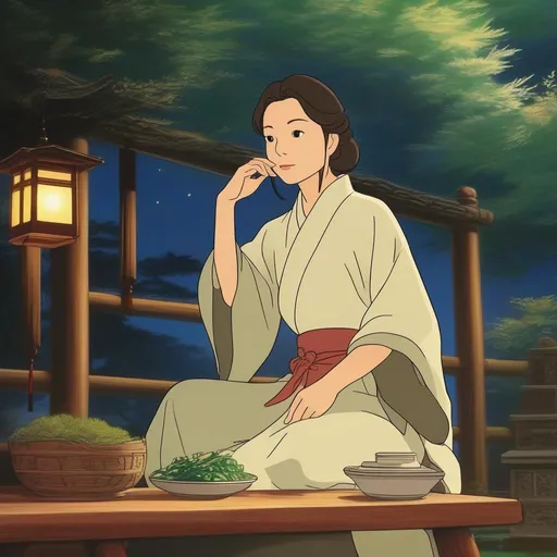Prompt: traditional ghibli movie starring ming-na wen, consistent lighting and mood throughout