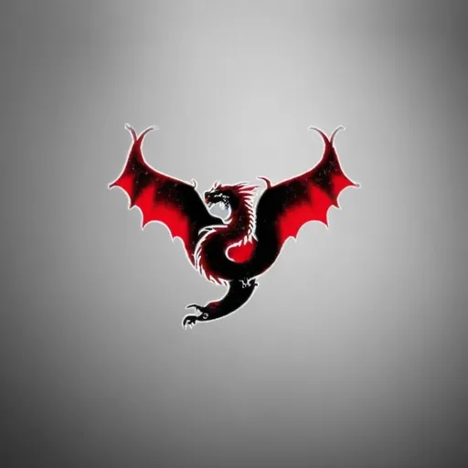 Prompt: 2 tone logo of dragon, extended wings, solid red and black, simple, centered, white background