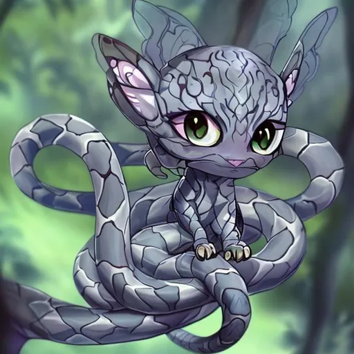 Prompt: Snake cat hybrid, with butterfly wings cute, chibi, anime, detailed, well made