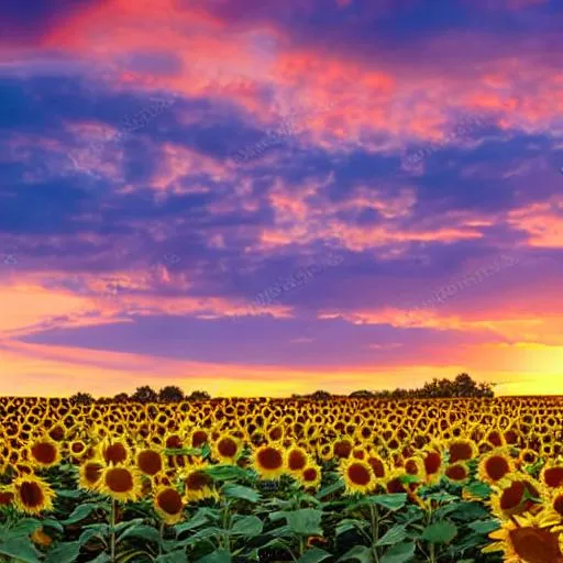 Prompt: Sunflowers at sunrise in a field
