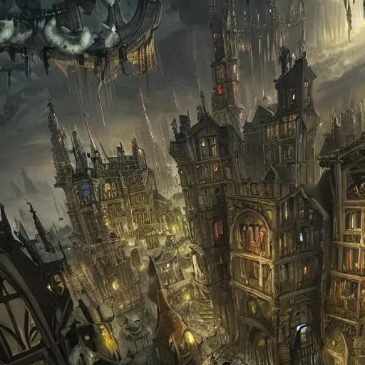 Prompt: painting of a grimdark gothic hive city high level of details, 4k, 

