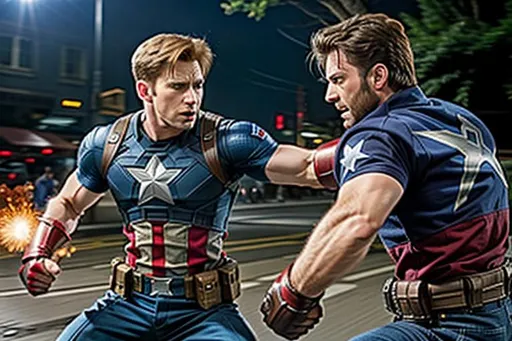 Prompt: Steve Rogers fight Wolverine in Marvel Cinematic Universe