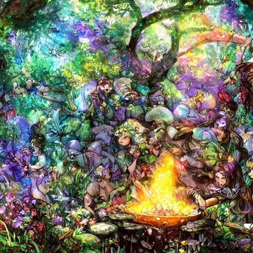 painting of a magic cauldron, in a enchanted forest,... | OpenArt