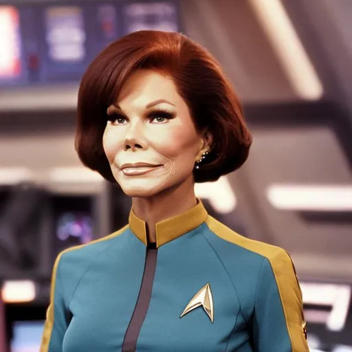 Prompt: Mary Tyler Moore in a black Starfleet uniform ((Star Trek: The Next Generation))