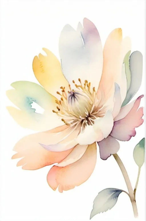 Prompt: Watercolor flower, soft colors, muted colors, pastels, pastel colors, white background